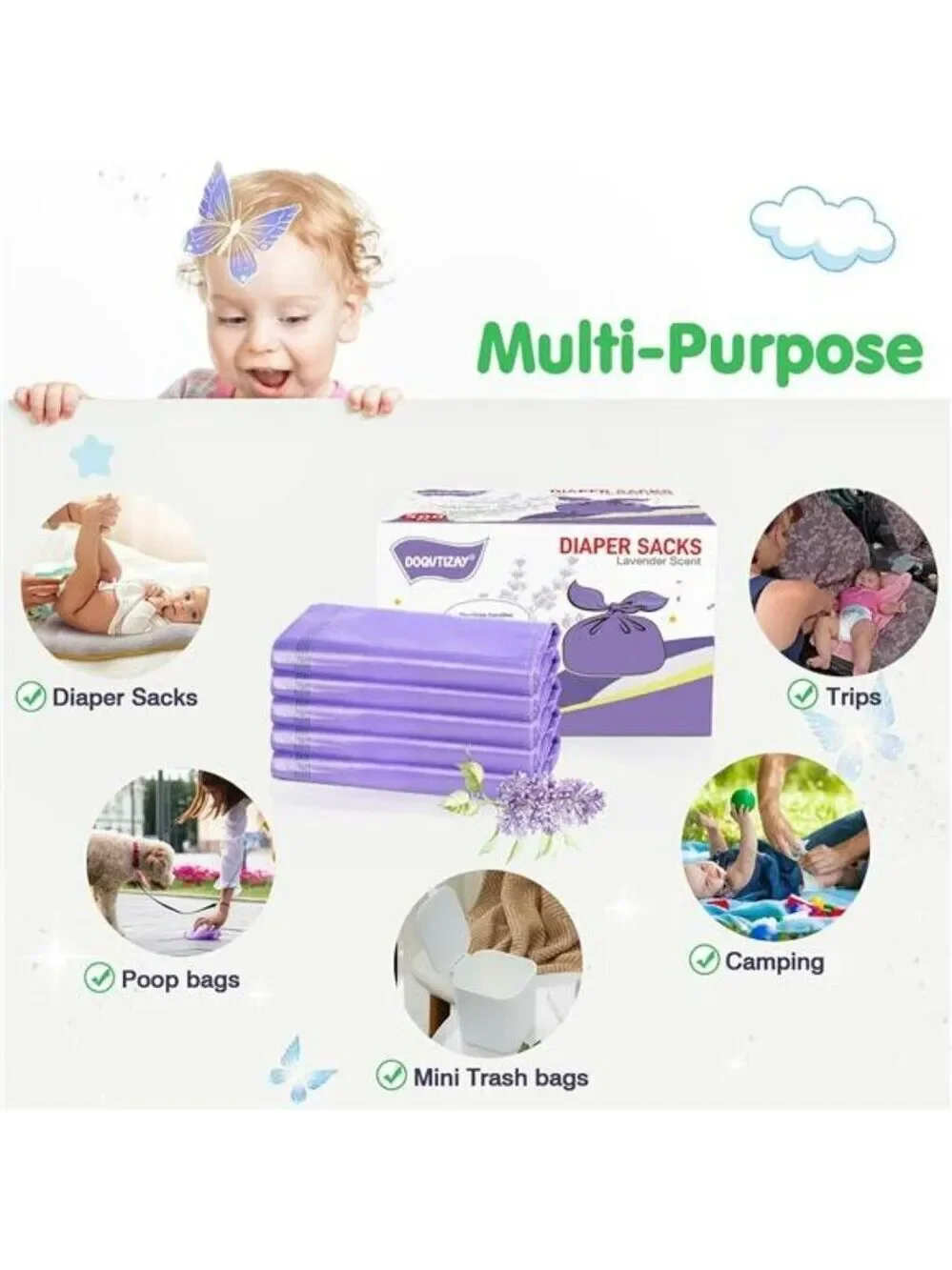 Lavender Scented Disposable Diaper Bags 500 Count Baby Pet Waste Trash Sack